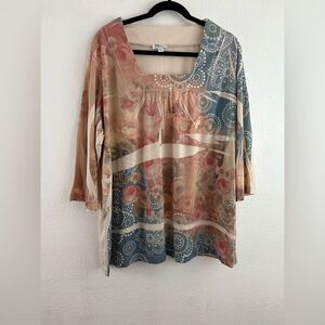 JW Women  3/4 sleeve square neck tie dye dye blouse size 2X